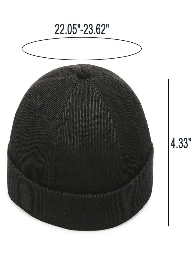 Ptduabenlu Corduroy Brimless Hat for Men Women Sailor Docker Cap Cuff Harbour Beanie Hat Black - Image 5